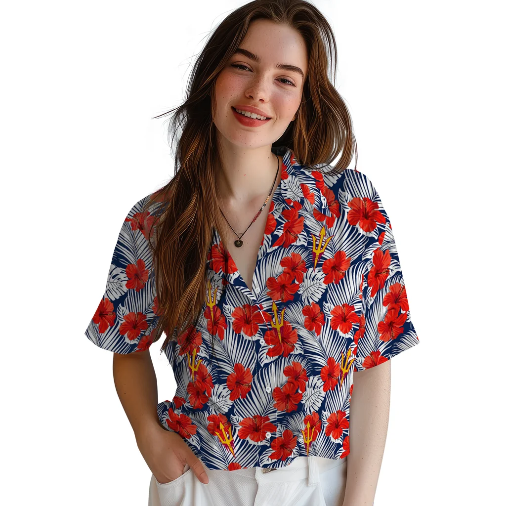Arizona State Sun Devils Hawaiian Shirt - Hibiscus Fiesta arizona state sun devils hibiscus fiesta red royal blue hawaiian shirts latest model