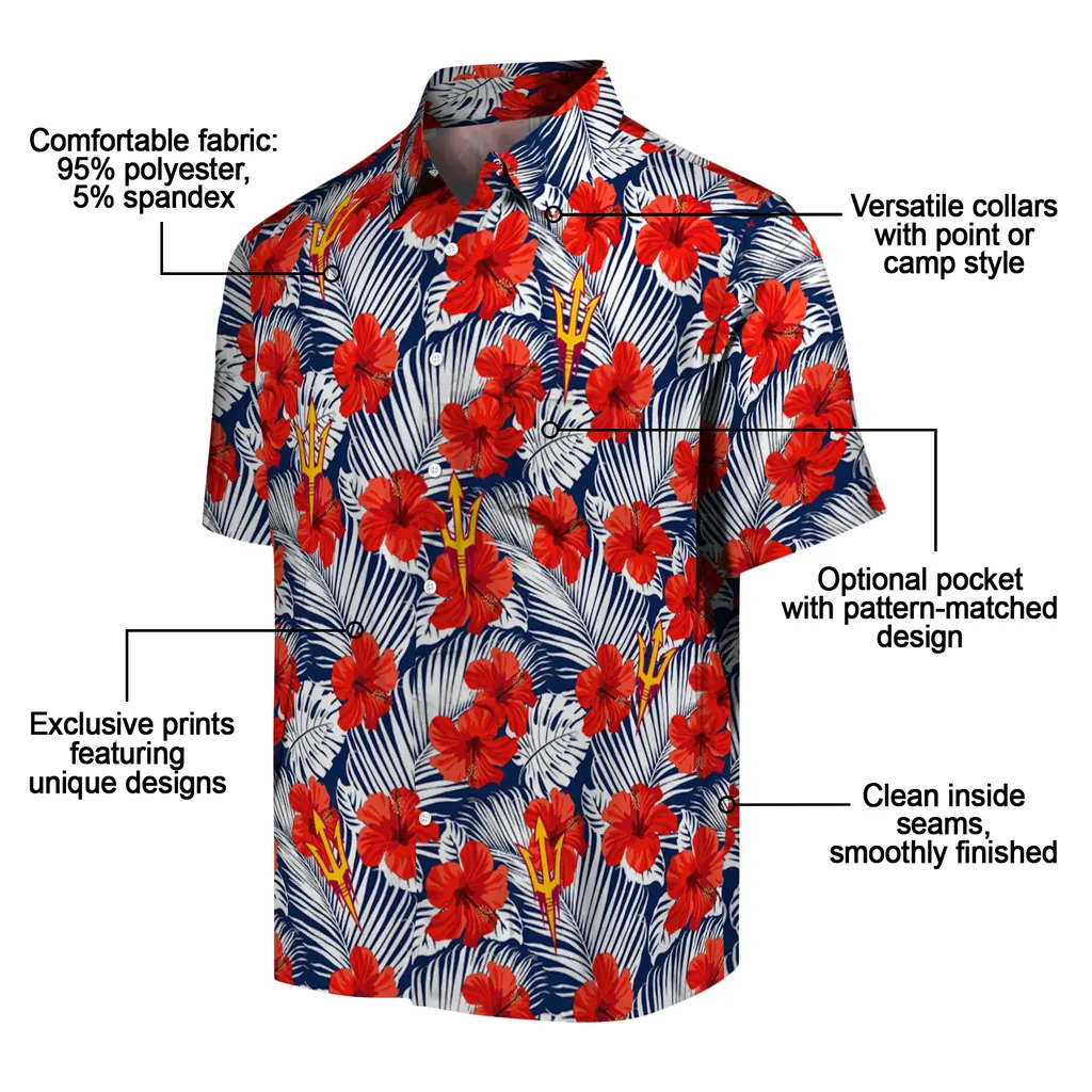 Arizona State Sun Devils Hawaiian Shirt - Hibiscus Fiesta arizona state sun devils hibiscus fiesta red royal blue hawaiian shirts new arrival