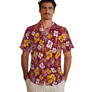 arizona state sun devils hibiscus bloom maroon hawaiian shirts fashion forward