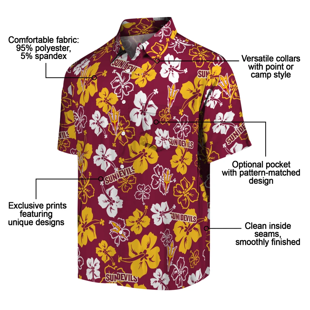Arizona State Sun Devils Hawaiian Shirt - Hibiscus Flower Design arizona state sun devils hibiscus bloom maroon hawaiian shirts new arrival