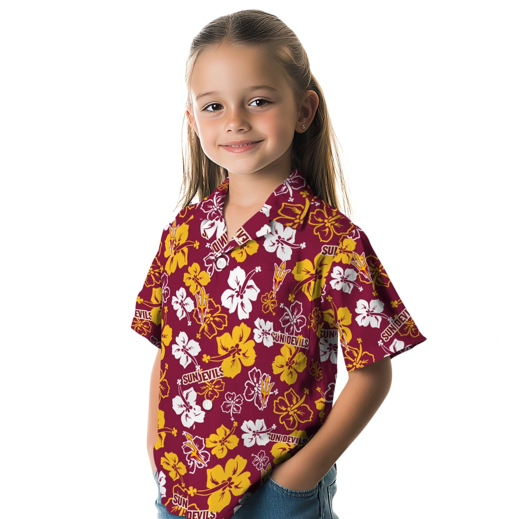 Arizona State Sun Devils Hawaiian Shirt - Hibiscus Flower Design arizona state sun devils hibiscus bloom maroon hawaiian shirts premium grade