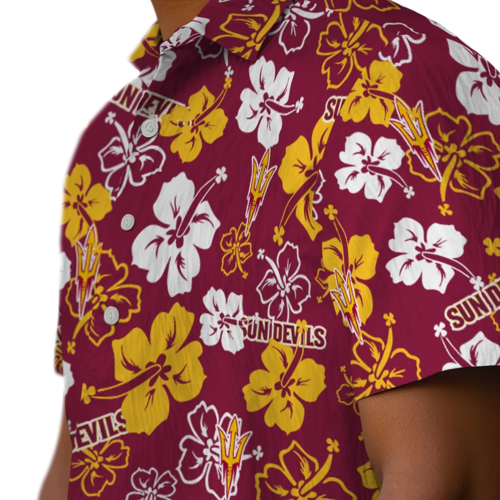 Arizona State Sun Devils Hawaiian Shirt - Hibiscus Flower Design arizona state sun devils hibiscus bloom maroon hawaiian shirts trendy