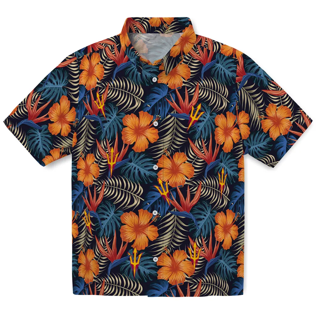 Arizona State Sun Devils Hawaiian Shirt - Hibiscus Foliage arizona state sun devils hibiscus foliage hawaiian shirts best selling