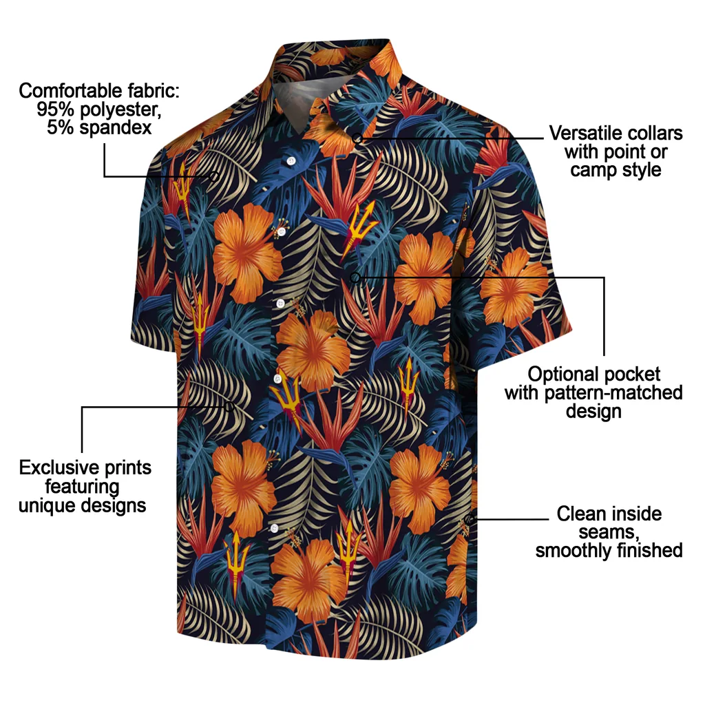 Arizona State Sun Devils Hawaiian Shirt - Hibiscus Foliage arizona state sun devils hibiscus foliage hawaiian shirts new arrival