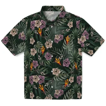 arizona state sun devils hibiscus leaves pattern green hawaiian shirts best selling