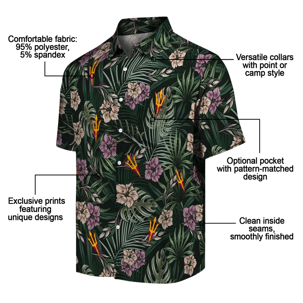Arizona State Sun Devils Hawaiian Shirt - Hibiscus Leaves Pattern arizona state sun devils hibiscus leaves pattern green hawaiian shirts new arrival