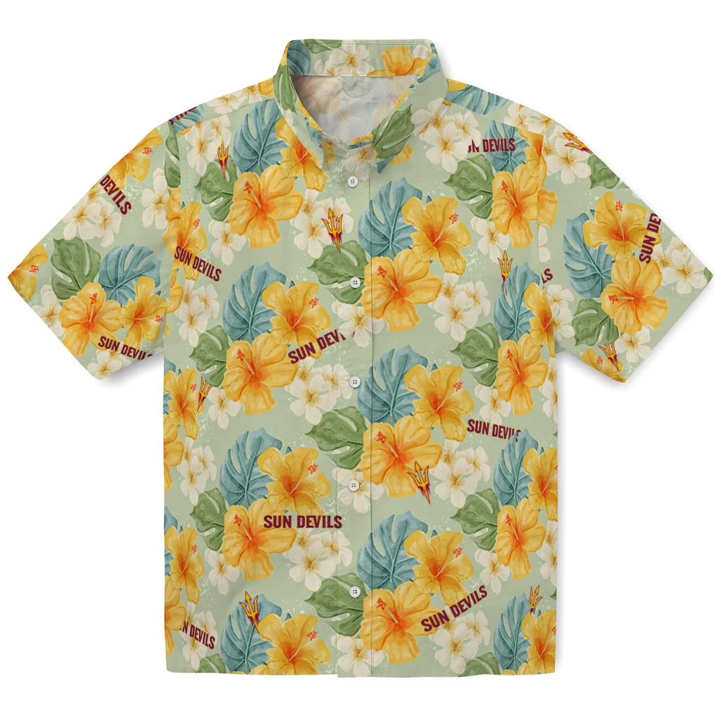 Arizona State Sun Devils Hawaiian Shirt - Hibiscus Mood arizona state sun devils hibiscus mood pale lime yellow hawaiian shirts best selling
