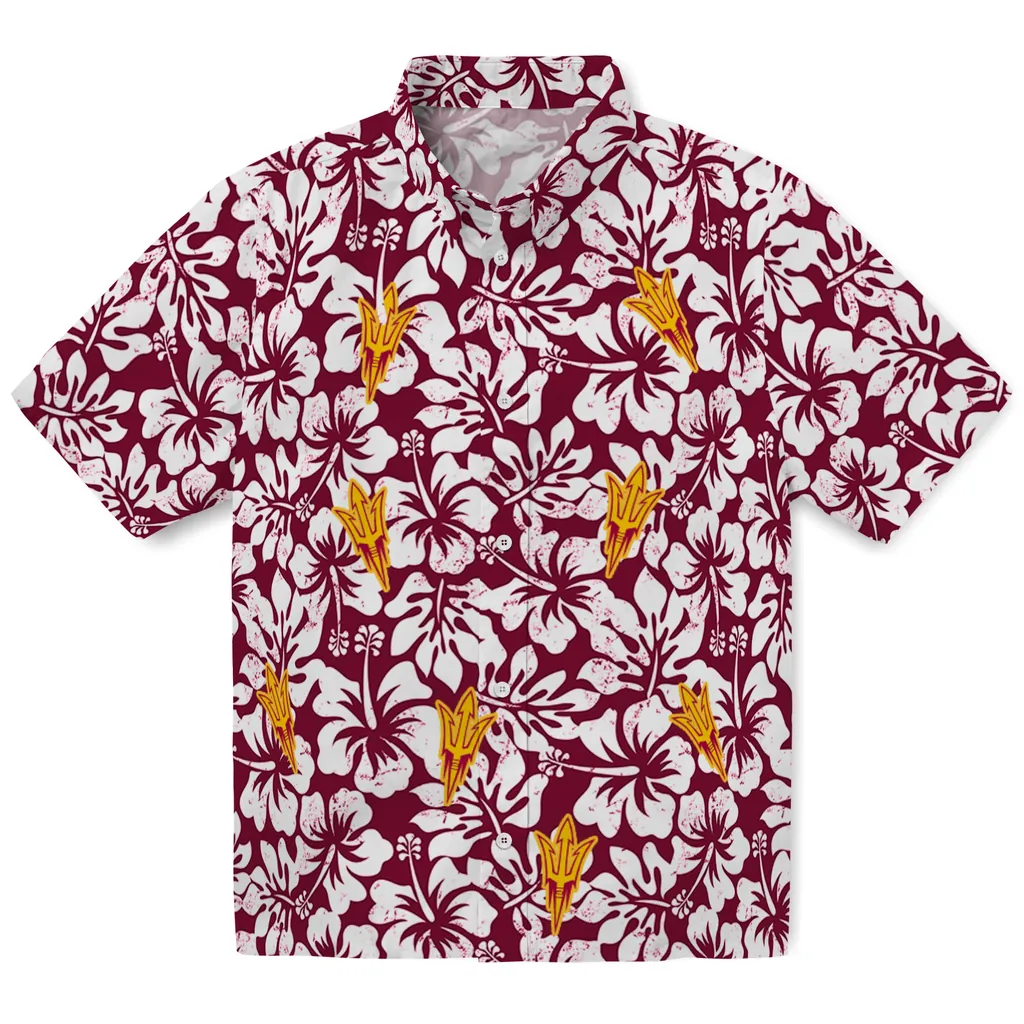 Arizona State Sun Devils Hawaiian Shirt - Hibiscus Motif arizona state sun devils hibiscus motif maroon white hawaiian shirts best selling