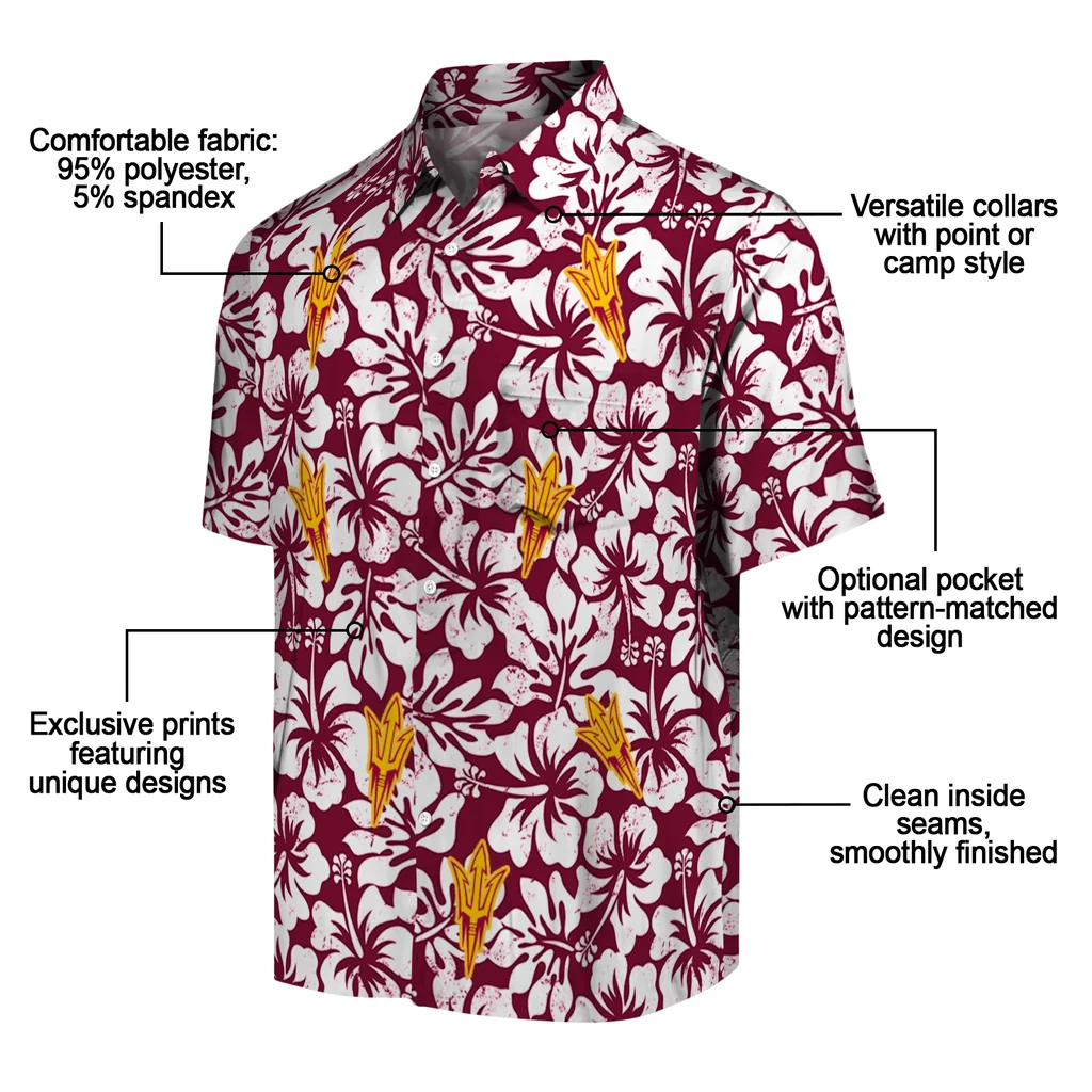 Arizona State Sun Devils Hawaiian Shirt - Hibiscus Motif arizona state sun devils hibiscus motif maroon white hawaiian shirts new arrival