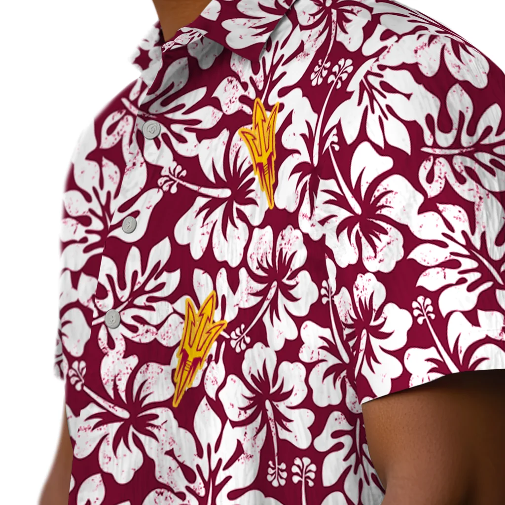 Arizona State Sun Devils Hawaiian Shirt - Hibiscus Motif arizona state sun devils hibiscus motif maroon white hawaiian shirts trendy