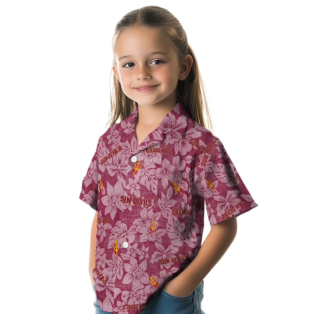 Arizona State Sun Devils Hawaiian Shirt - Hibiscus Oasis arizona state sun devils hibiscus oasis maroon hawaiian shirts premium grade