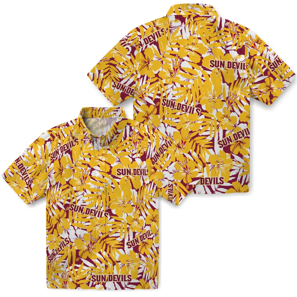Arizona State Sun Devils Hawaiian Shirt - Hibiscus Overlay arizona state sun devils hibiscus overlay hawaiian shirts high quality