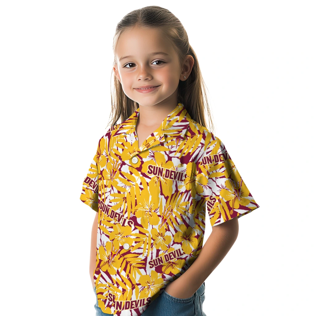 Arizona State Sun Devils Hawaiian Shirt - Hibiscus Overlay arizona state sun devils hibiscus overlay hawaiian shirts premium grade