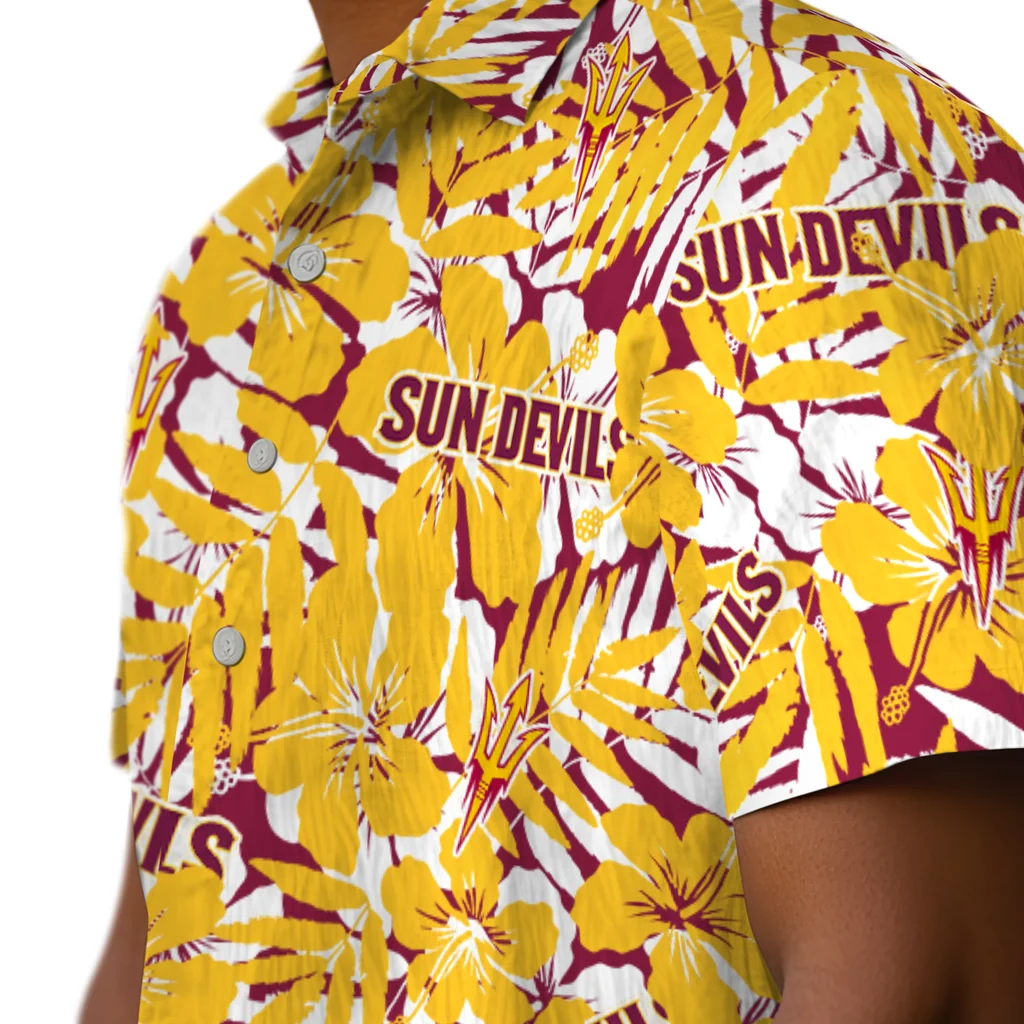 Arizona State Sun Devils Hawaiian Shirt - Hibiscus Overlay arizona state sun devils hibiscus overlay hawaiian shirts trendy