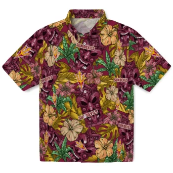 arizona state sun devils tiki jungle maroon hawaiian shirts best selling