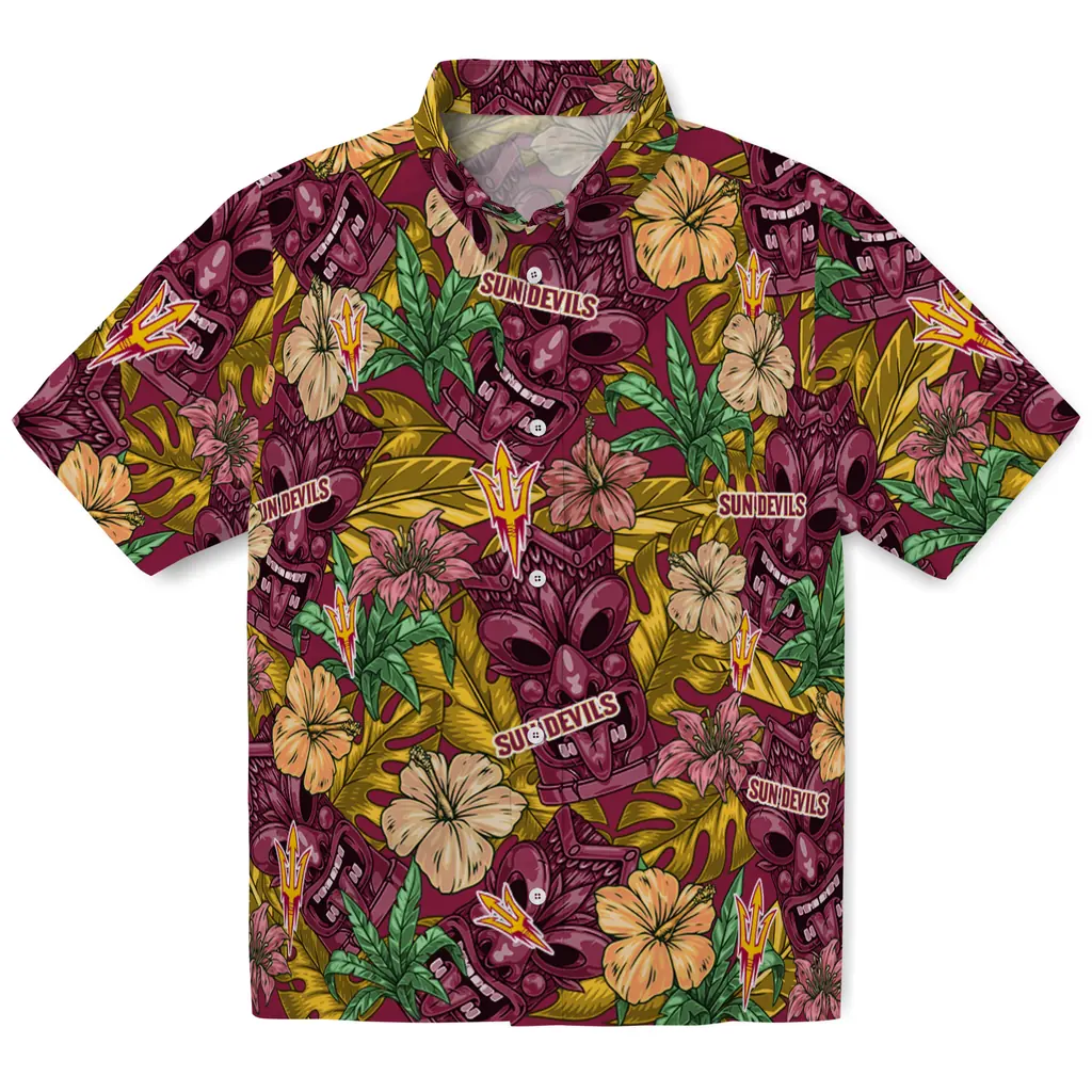 Arizona State Sun Devils Hawaiian Shirt - Hibiscus Tiki Jungle arizona state sun devils tiki jungle maroon hawaiian shirts best selling