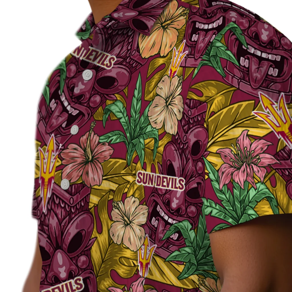 Arizona State Sun Devils Hawaiian Shirt - Hibiscus Tiki Jungle arizona state sun devils tiki jungle maroon hawaiian shirts trendy