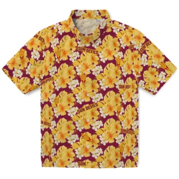 arizona state sun devils hibiscus tropics maroon yellow hawaiian shirts best selling