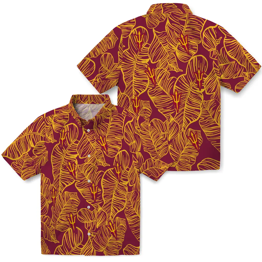 Arizona State Sun Devils Hawaiian Shirt - Leaf Outline arizona state sun devils leaf outline maroon hawaiian shirts high quality
