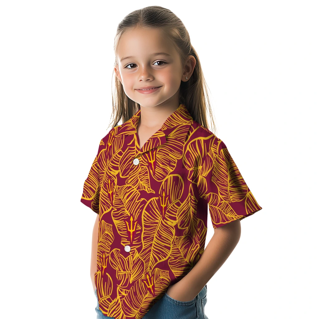 Arizona State Sun Devils Hawaiian Shirt - Leaf Outline arizona state sun devils leaf outline maroon hawaiian shirts premium grade