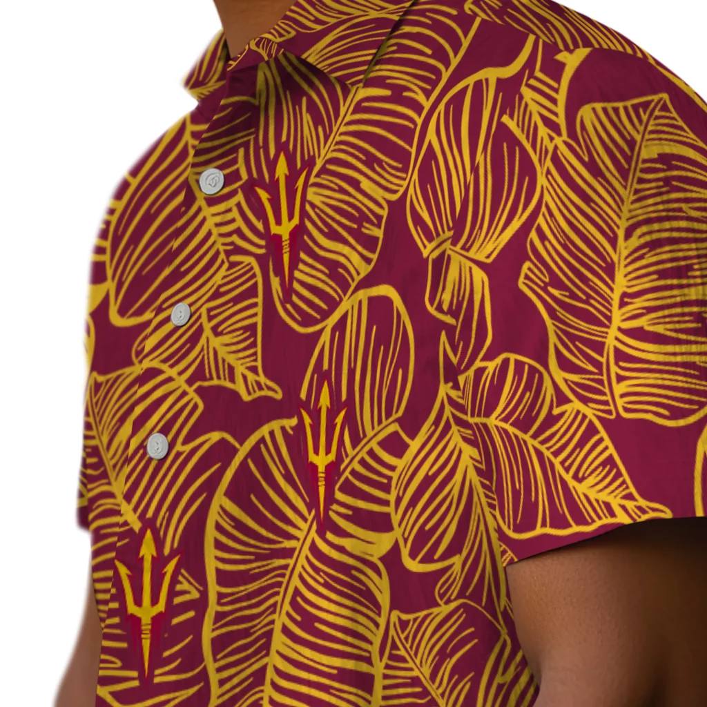 Arizona State Sun Devils Hawaiian Shirt - Leaf Outline arizona state sun devils leaf outline maroon hawaiian shirts trendy