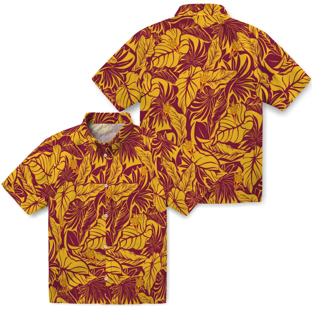 Arizona State Sun Devils Hawaiian Shirt - Monstera Layer arizona state sun devils monstera layer maroon hawaiian shirts high quality