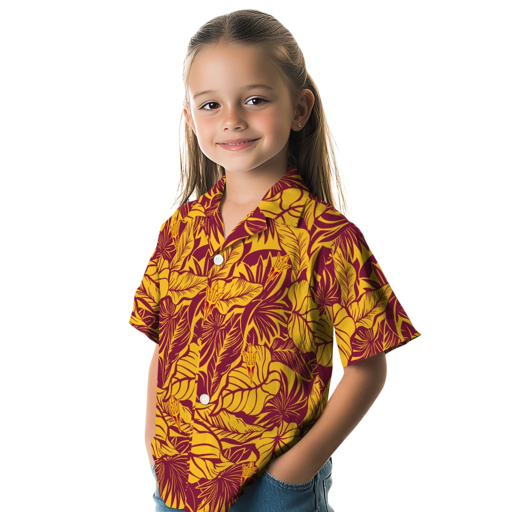 Arizona State Sun Devils Hawaiian Shirt - Monstera Layer arizona state sun devils monstera layer maroon hawaiian shirts premium grade