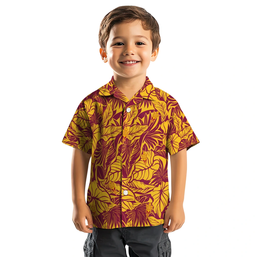 Arizona State Sun Devils Hawaiian Shirt - Monstera Layer arizona state sun devils monstera layer maroon hawaiian shirts top rated