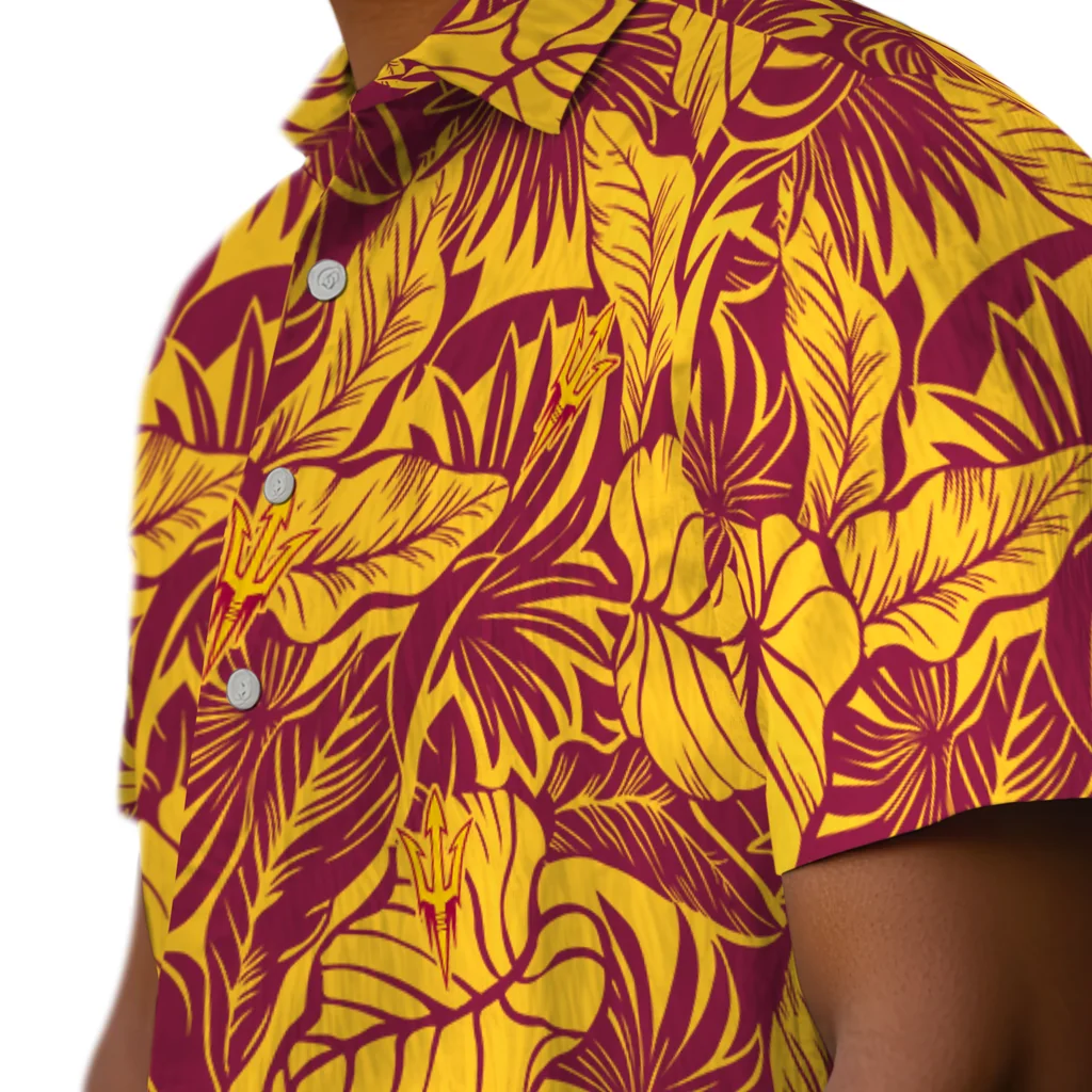 Arizona State Sun Devils Hawaiian Shirt - Monstera Layer arizona state sun devils monstera layer maroon hawaiian shirts trendy