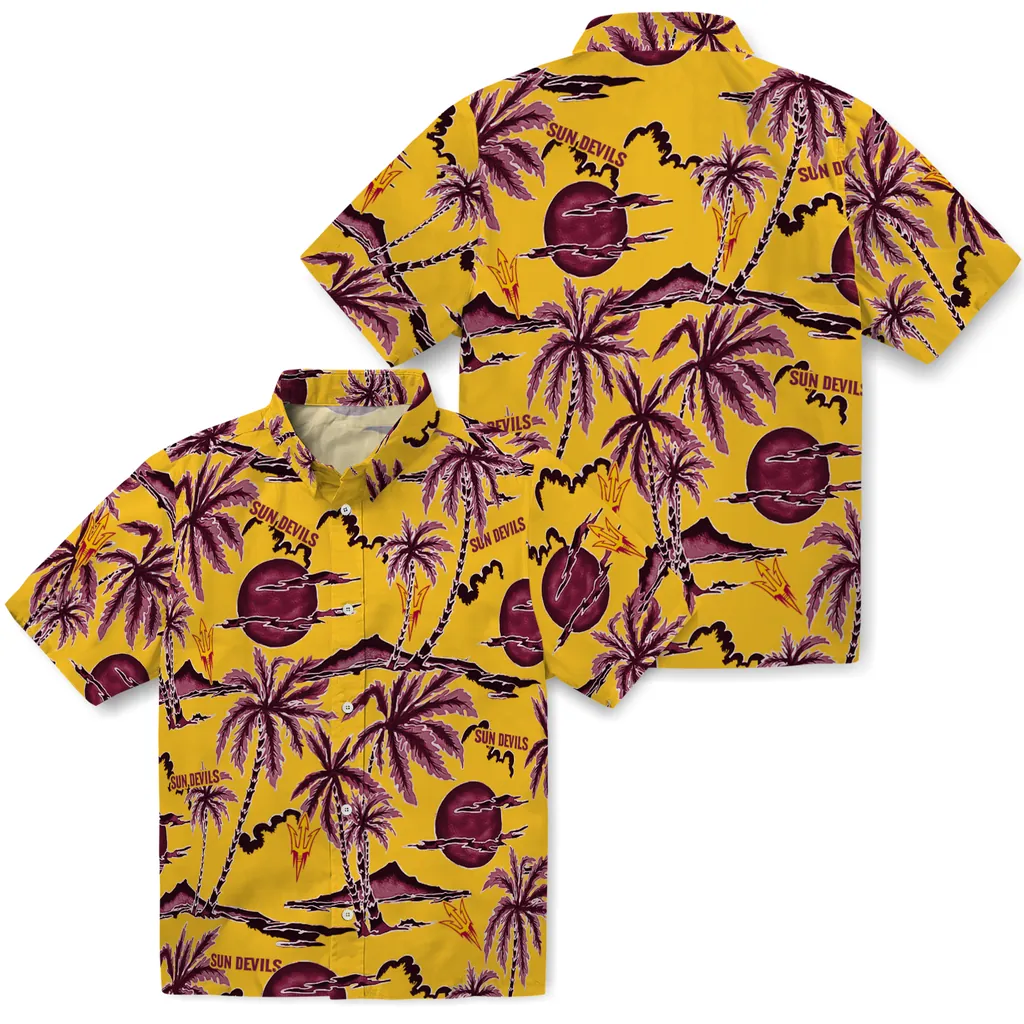 Arizona State Sun Devils Hawaiian Shirt - Palm Sunset arizona state sun devils palm sunset hawaiian shirts high quality