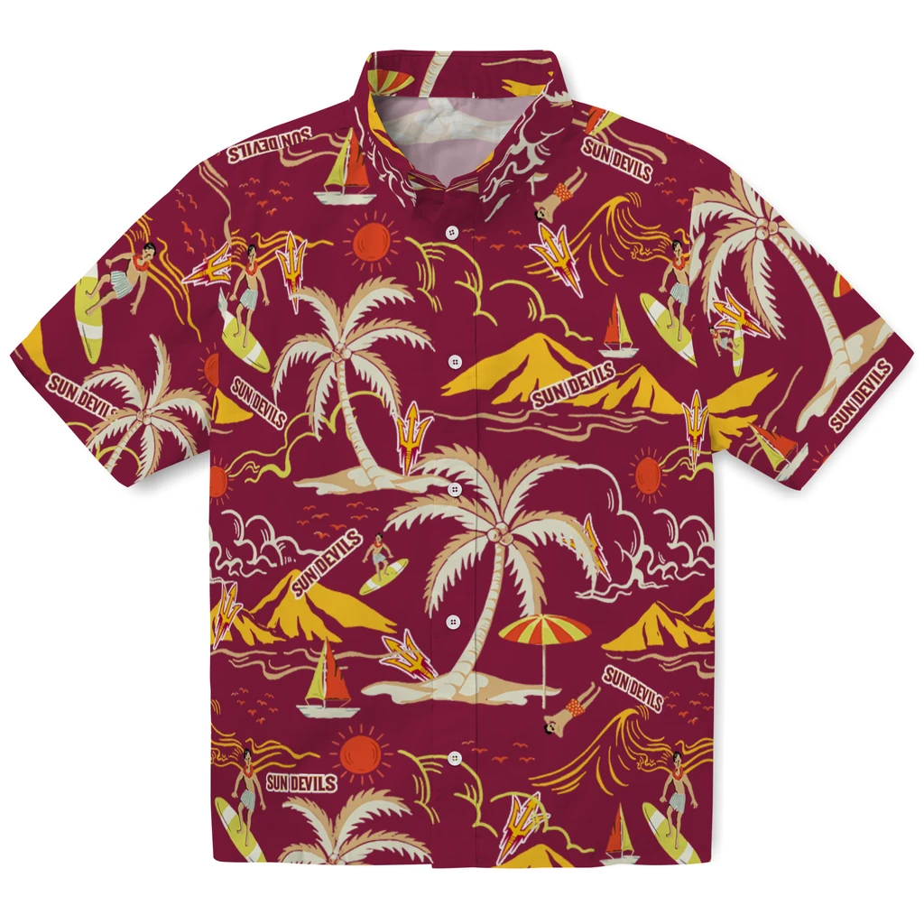 Arizona State Sun Devils Hawaiian Shirt - Palm Tree Island arizona state sun devils palm tree island maroon hawaiian shirts best selling