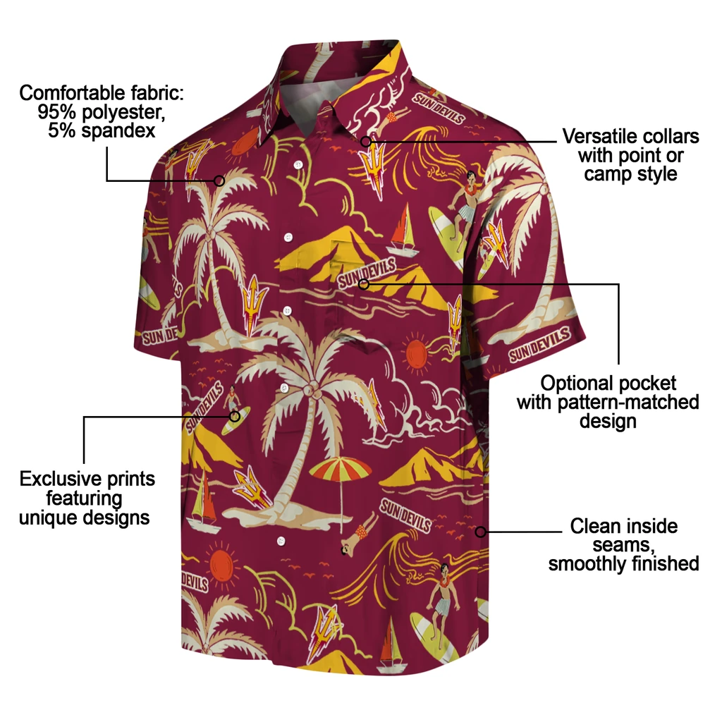 Arizona State Sun Devils Hawaiian Shirt - Palm Tree Island arizona state sun devils palm tree island maroon hawaiian shirts new arrival