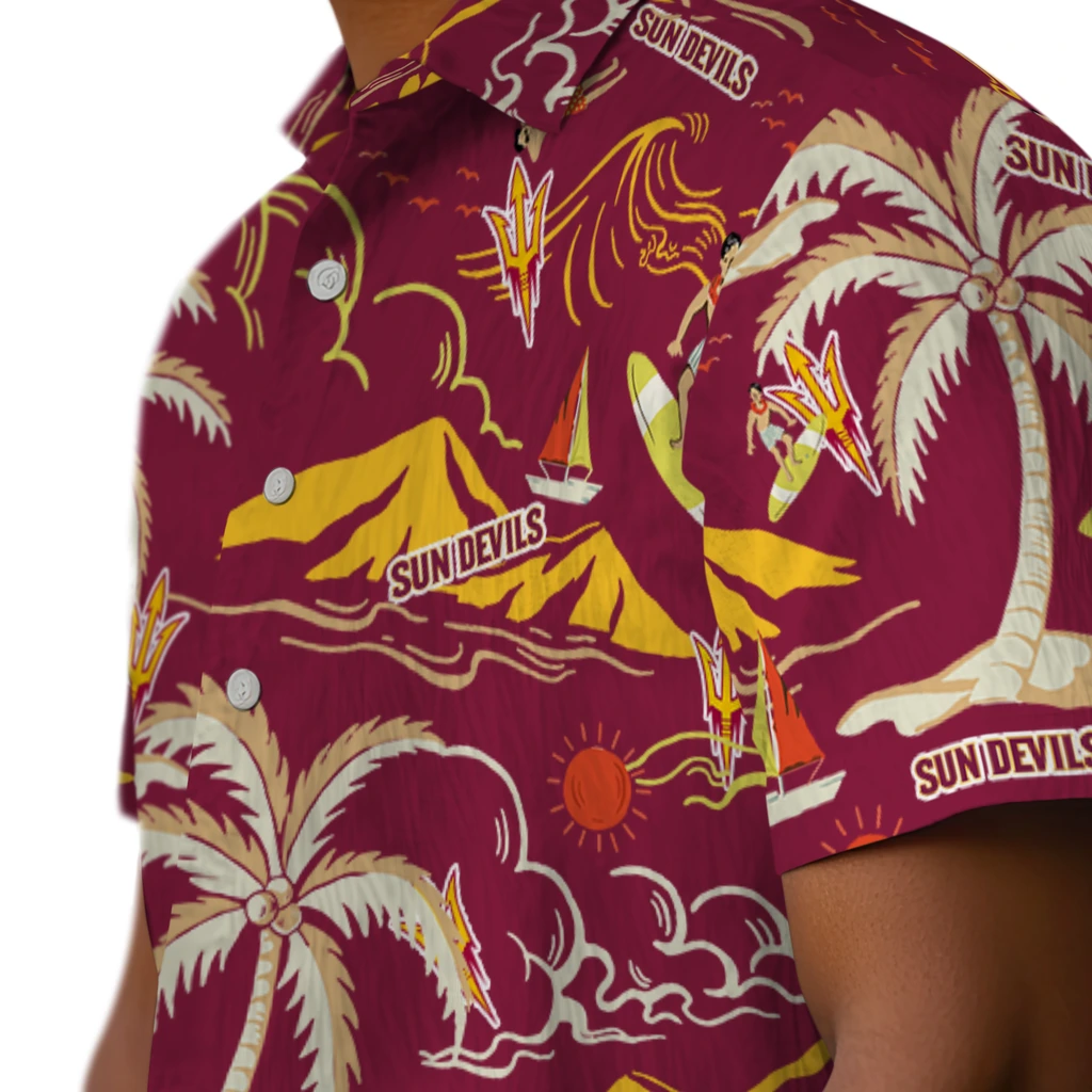 Arizona State Sun Devils Hawaiian Shirt - Palm Tree Island arizona state sun devils palm tree island maroon hawaiian shirts trendy