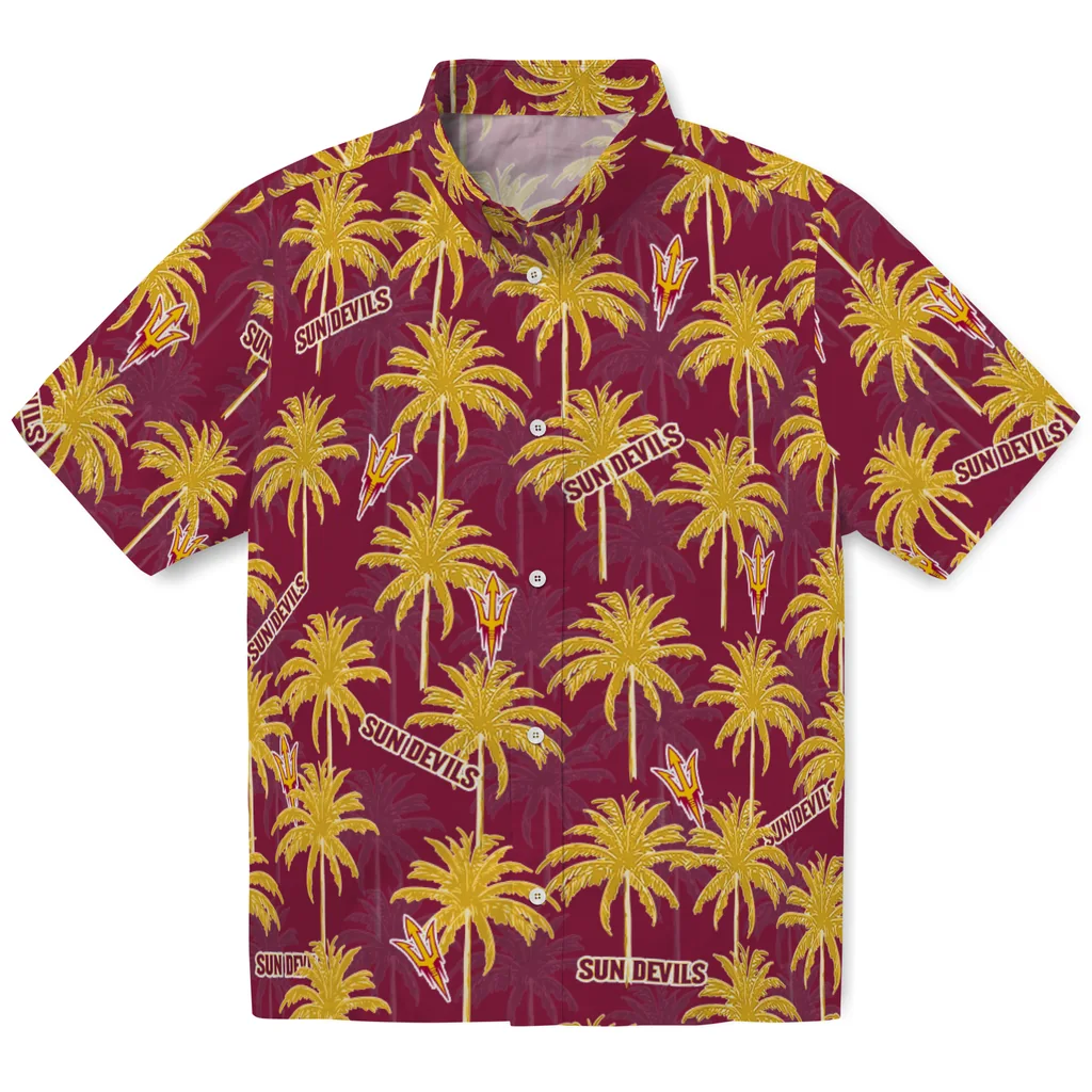 Arizona State Sun Devils Hawaiian Shirt - Palm Tree Motif arizona state sun devils palm grove maroon hawaiian shirts best selling