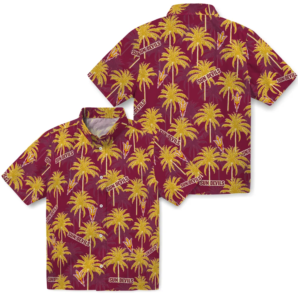Arizona State Sun Devils Hawaiian Shirt - Palm Tree Motif arizona state sun devils palm grove maroon hawaiian shirts high quality