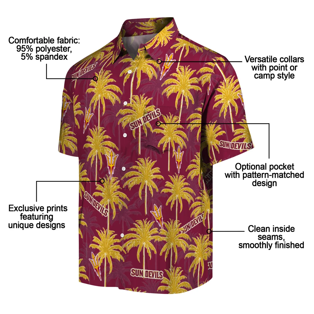 Arizona State Sun Devils Hawaiian Shirt - Palm Tree Motif arizona state sun devils palm grove maroon hawaiian shirts new arrival