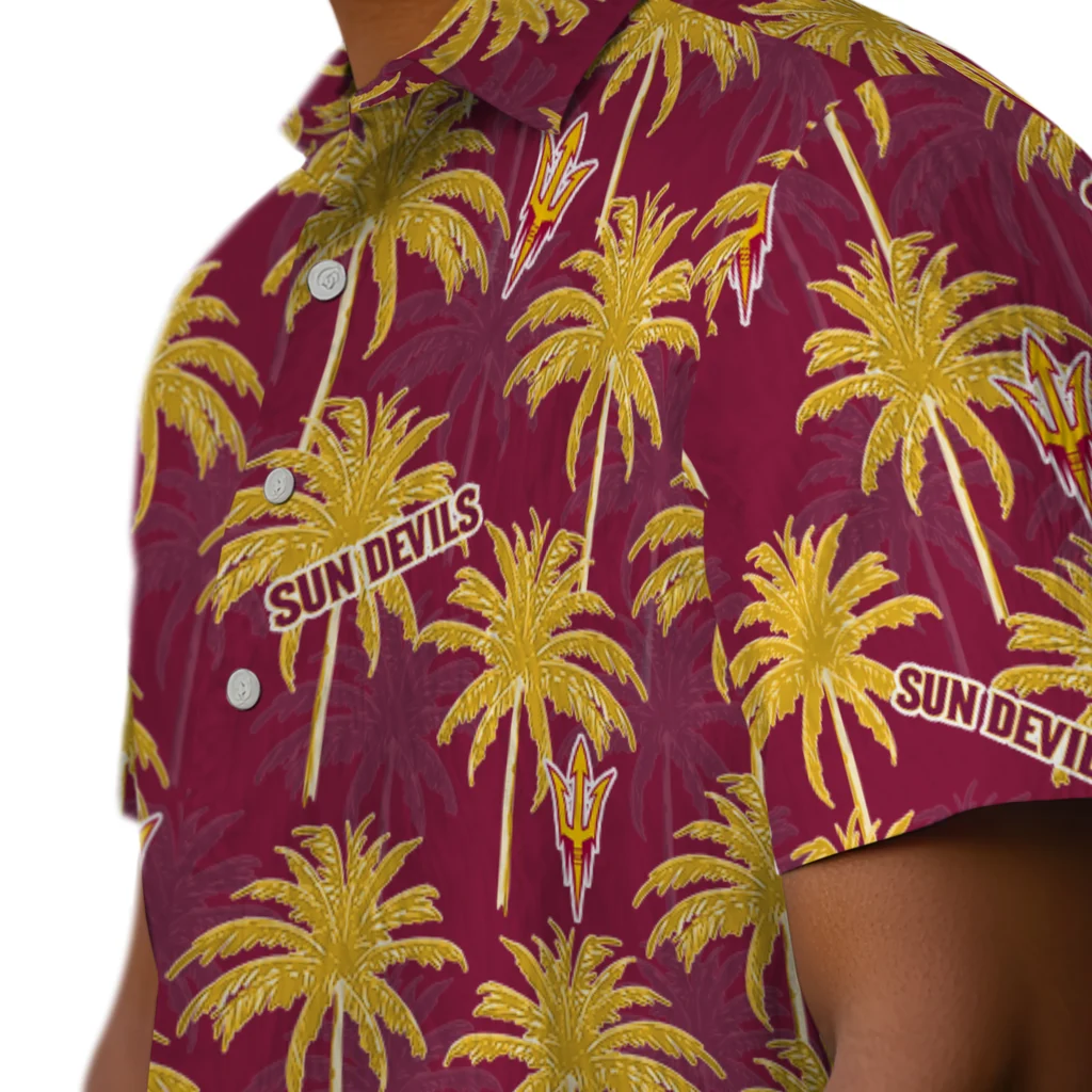 Arizona State Sun Devils Hawaiian Shirt - Palm Tree Motif arizona state sun devils palm grove maroon hawaiian shirts trendy