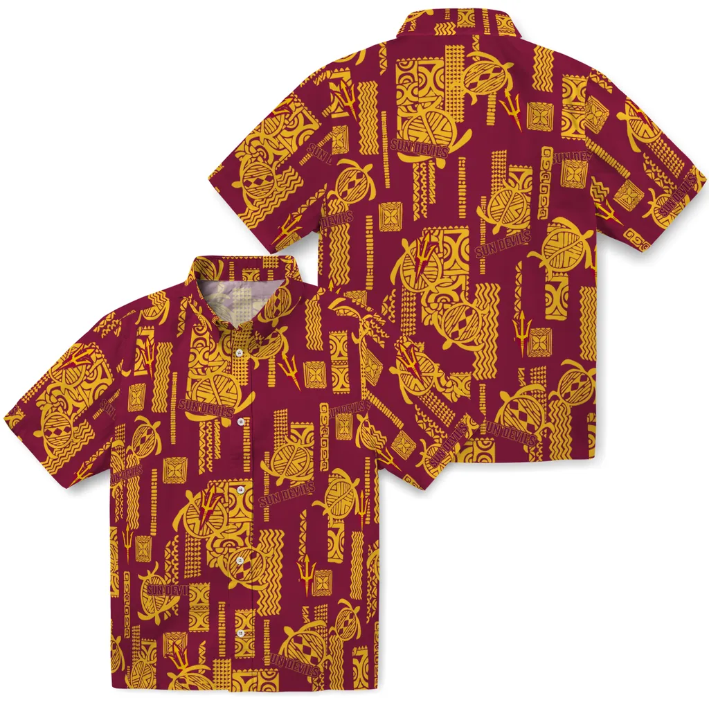 Arizona State Sun Devils Hawaiian Shirt - Turtle Lines arizona state sun devils turtle lines maroon hawaiian shirts high quality