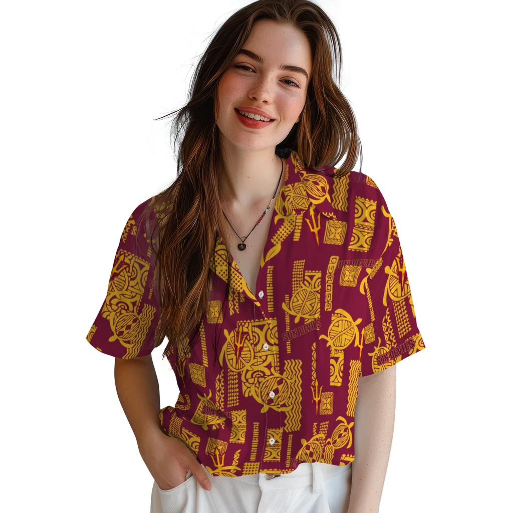 Arizona State Sun Devils Hawaiian Shirt - Turtle Lines arizona state sun devils turtle lines maroon hawaiian shirts latest model