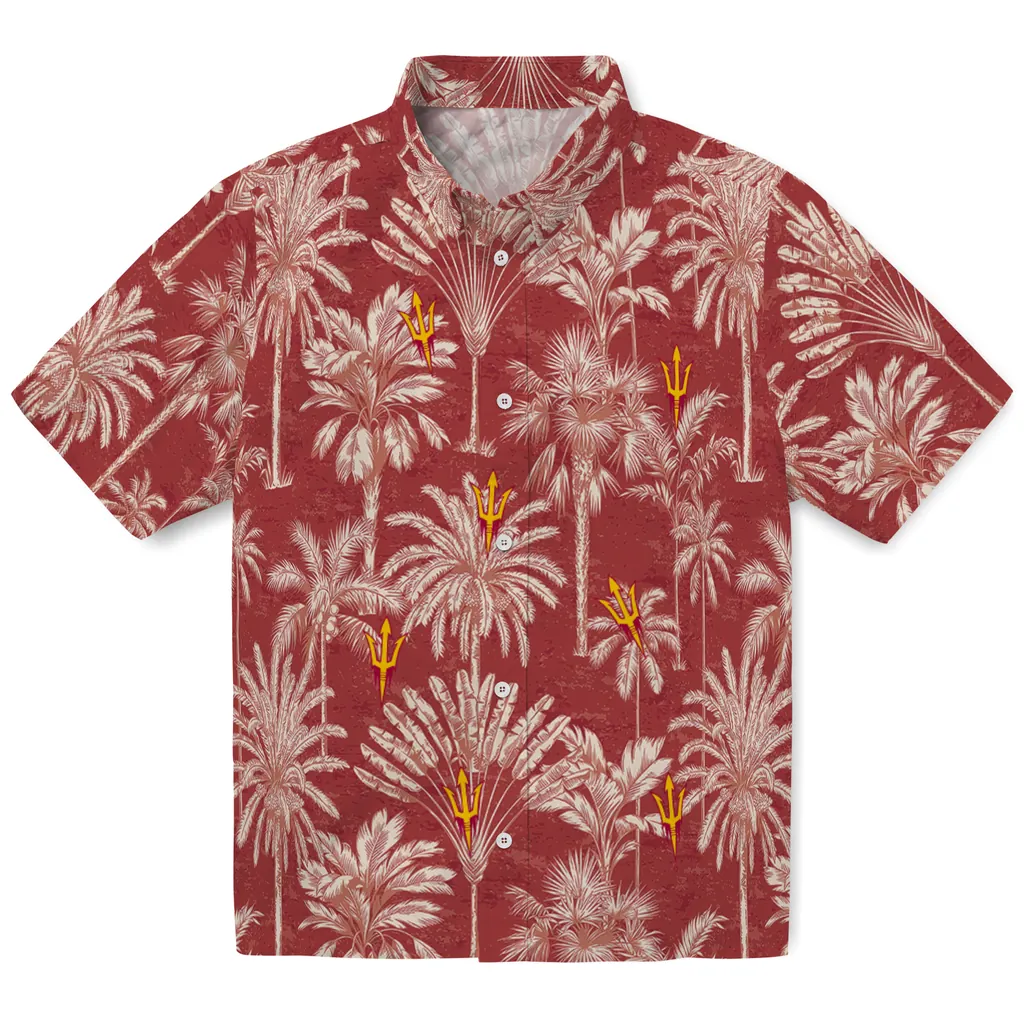 Arizona State Sun Devils Hawaiian Shirt - Vintage Palm Tree arizona state sun devils palm shadows maroon hawaiian shirts best selling