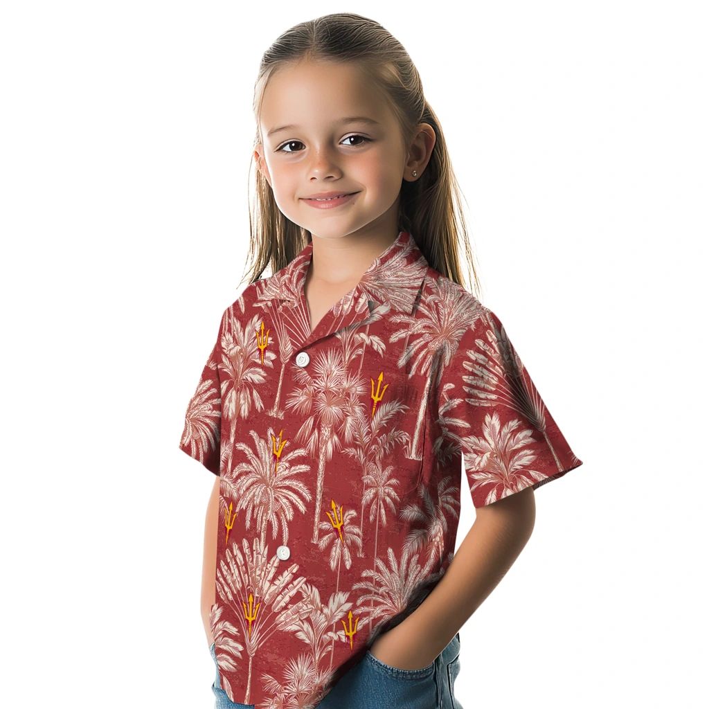 Arizona State Sun Devils Hawaiian Shirt - Vintage Palm Tree arizona state sun devils palm shadows maroon hawaiian shirts premium grade