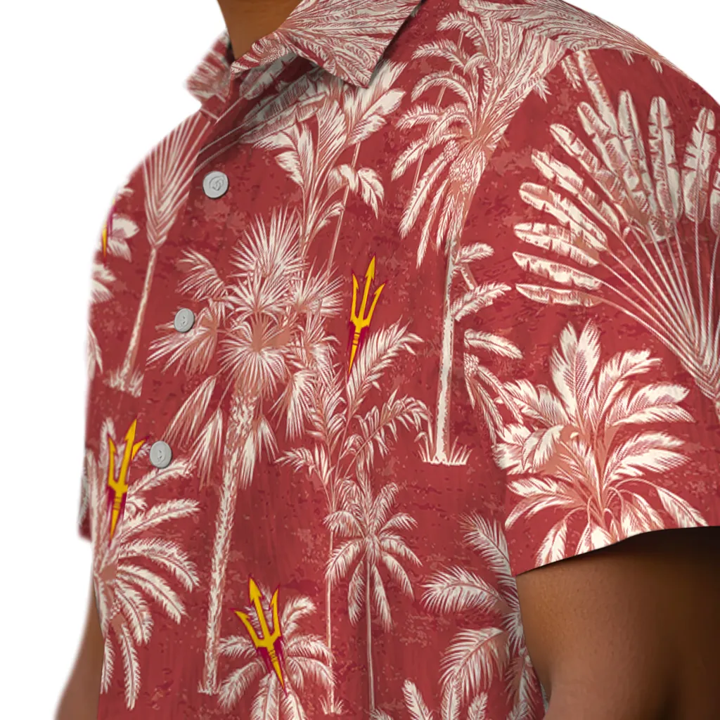 Arizona State Sun Devils Hawaiian Shirt - Vintage Palm Tree arizona state sun devils palm shadows maroon hawaiian shirts trendy