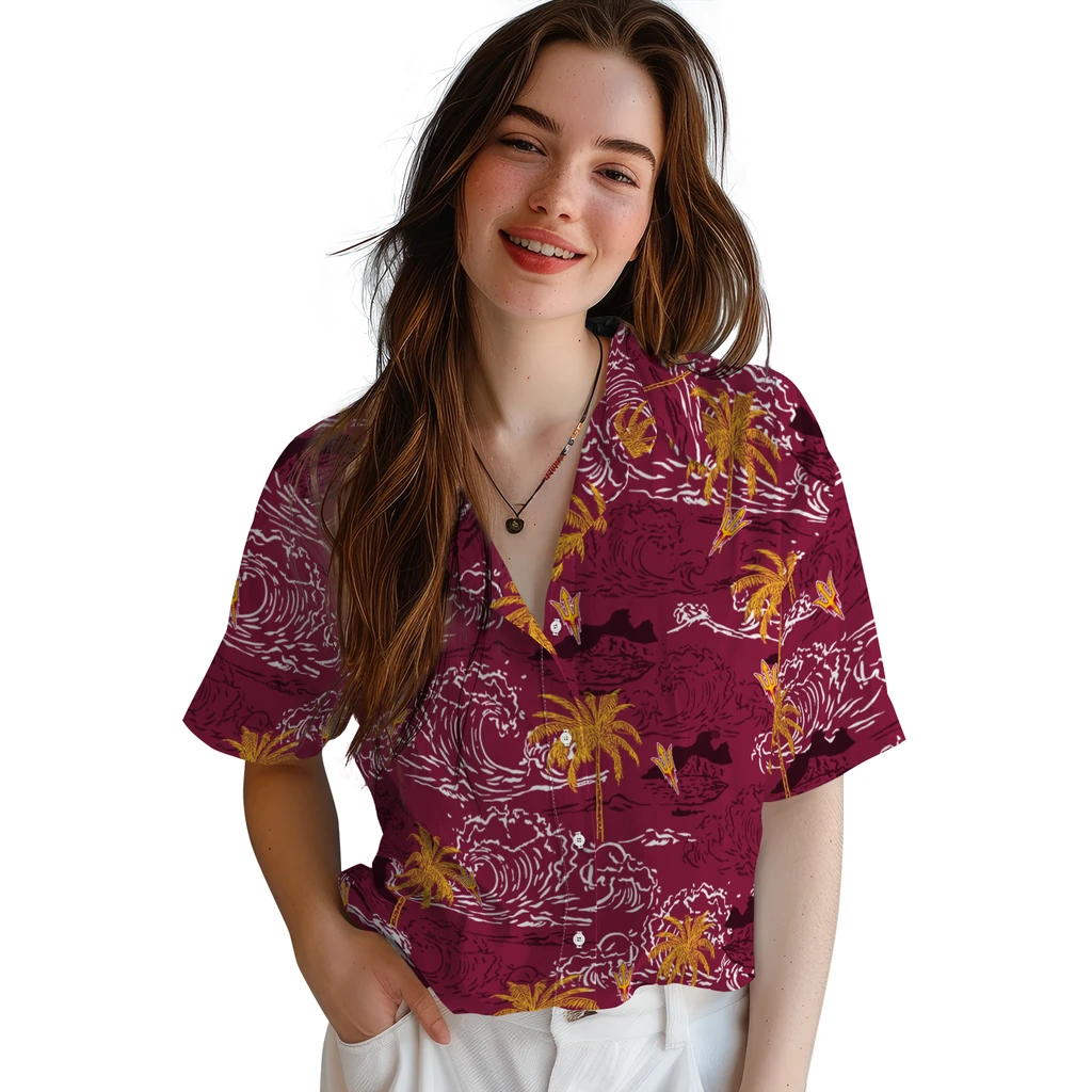Arizona State Sun Devils Hawaiian Shirt - Wave Palm arizona state sun devils wave palm maroon hawaiian shirts latest model