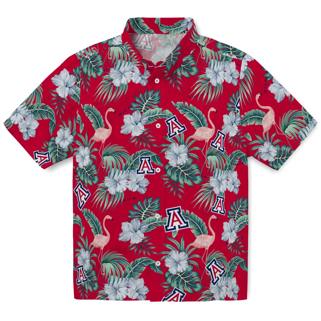 Arizona Wildcats Hawaiian Shirt - Flamingo and Hibiscus arizona wildcats flamingo palms red hawaiian shirts best selling