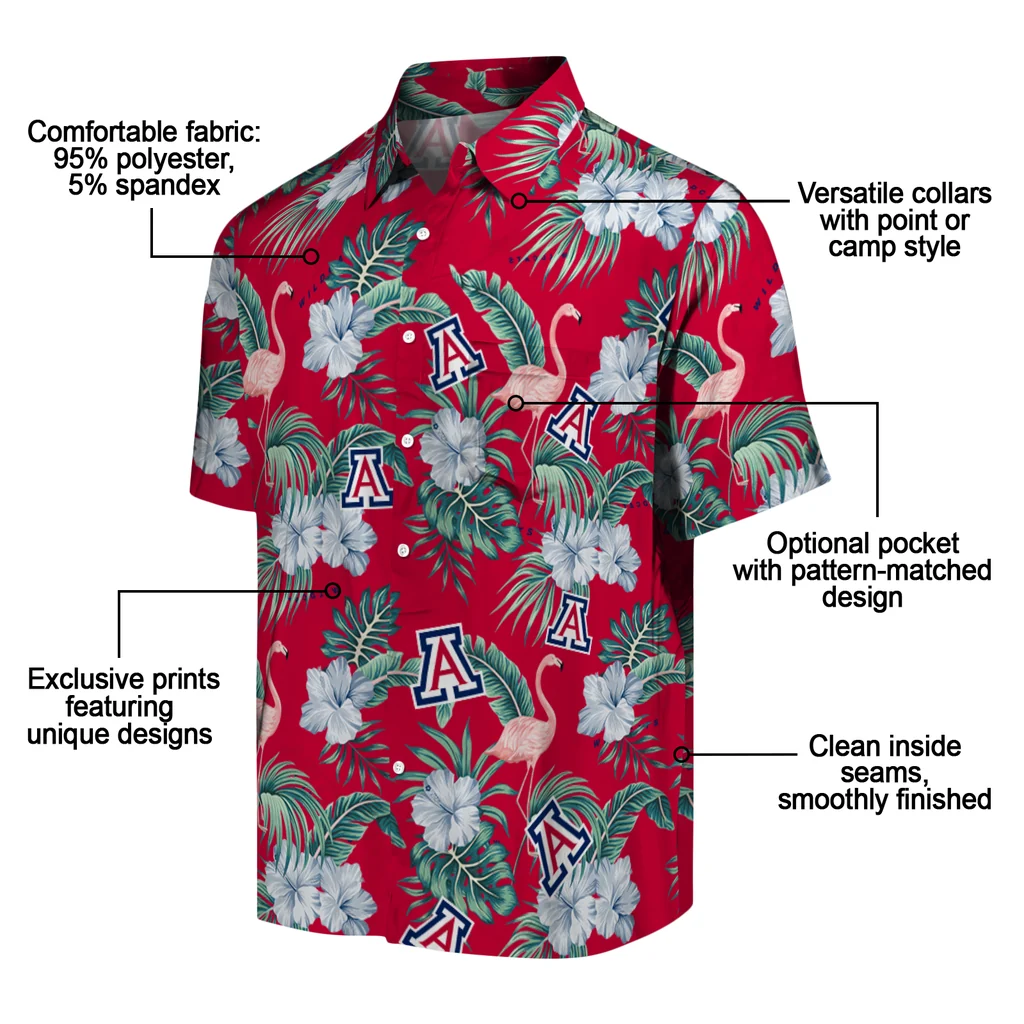 Arizona Wildcats Hawaiian Shirt - Flamingo and Hibiscus arizona wildcats flamingo palms red hawaiian shirts new arrival