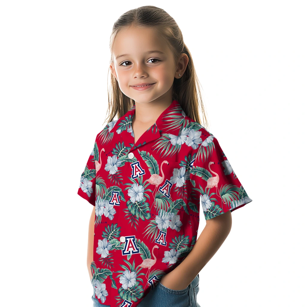 Arizona Wildcats Hawaiian Shirt - Flamingo and Hibiscus arizona wildcats flamingo palms red hawaiian shirts premium grade