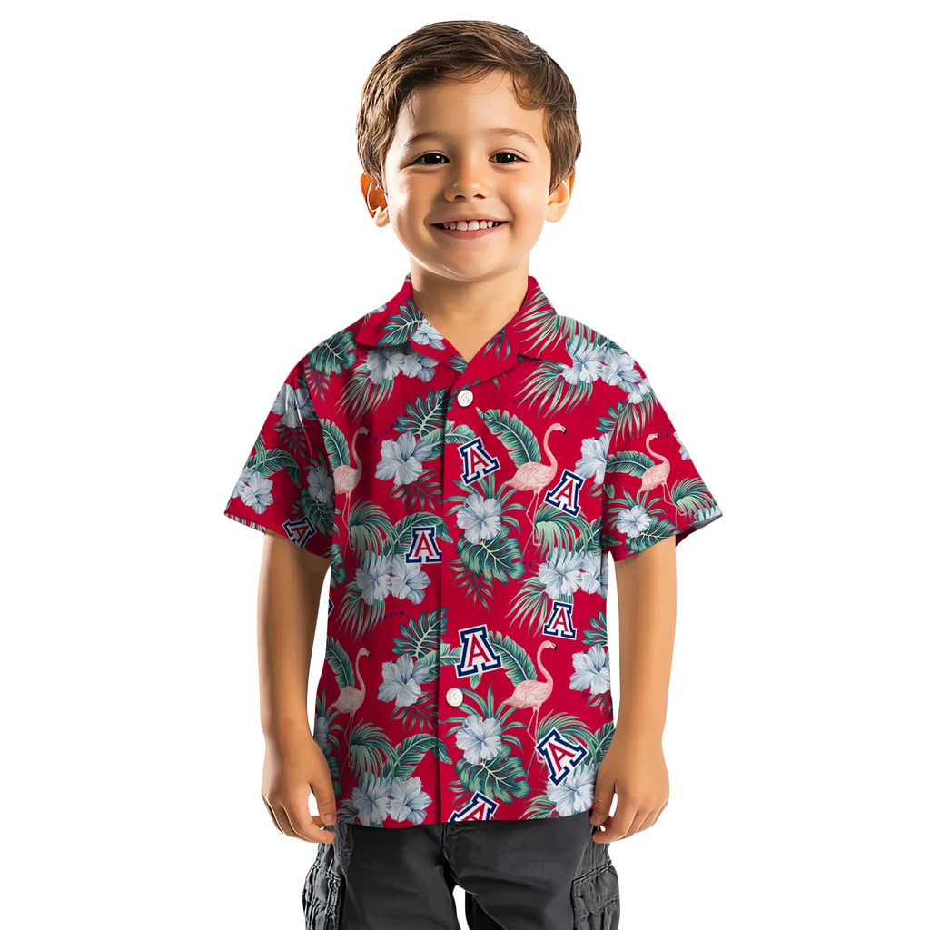Arizona Wildcats Hawaiian Shirt - Flamingo and Hibiscus arizona wildcats flamingo palms red hawaiian shirts top rated