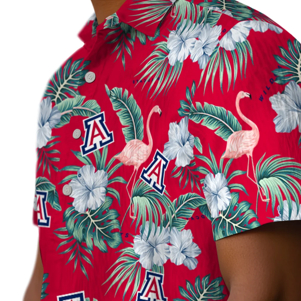 Arizona Wildcats Hawaiian Shirt - Flamingo and Hibiscus arizona wildcats flamingo palms red hawaiian shirts trendy