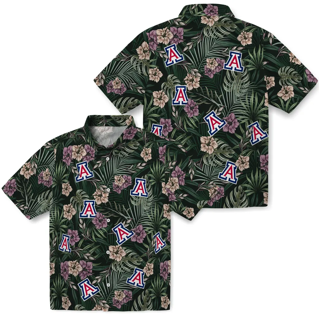 Arizona Wildcats Hawaiian Shirt - Hibiscus Leaves Pattern arizona wildcats hibiscus leaves pattern green hawaiian shirts high quality