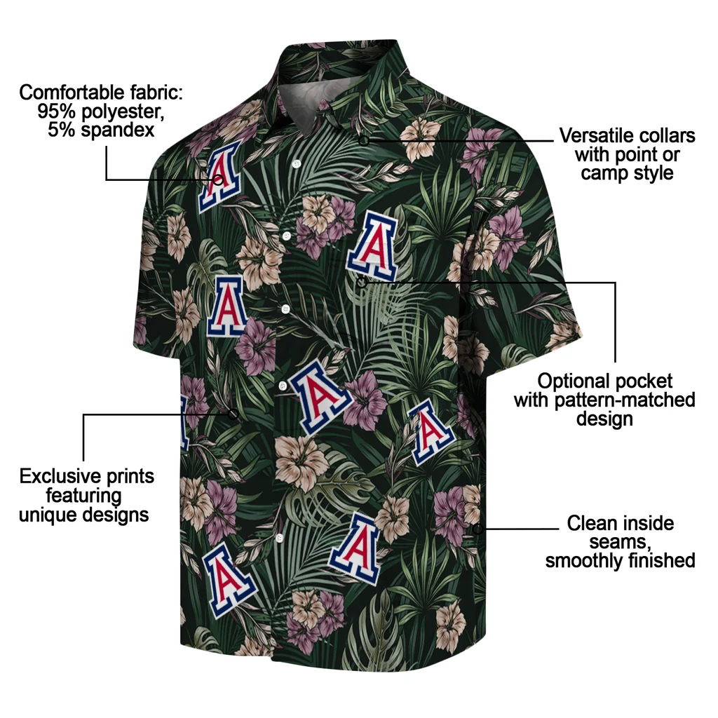 Arizona Wildcats Hawaiian Shirt - Hibiscus Leaves Pattern arizona wildcats hibiscus leaves pattern green hawaiian shirts new arrival